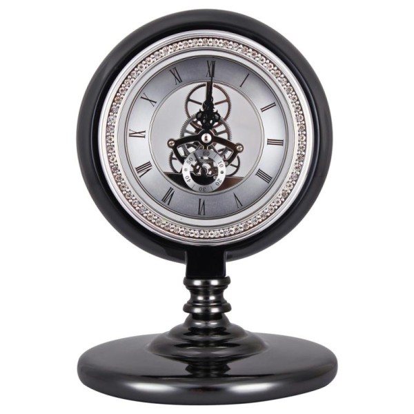 Horloge de bureau noir avec engrenages luxueuse retro steampunk décoration loft - Photo n°1