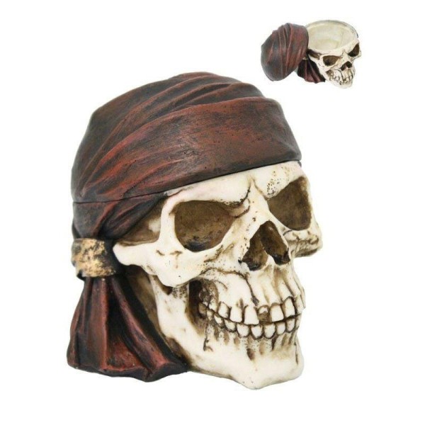 Boîte crâne de pirate avec bandana 12cm, vide poche - Photo n°1