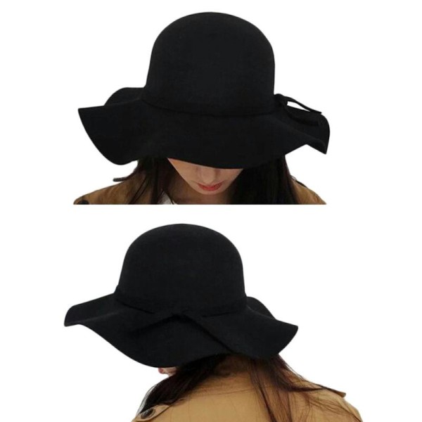 Grand chapeau noir ondulé vintage retro gothique fashion sorcière - Photo n°2