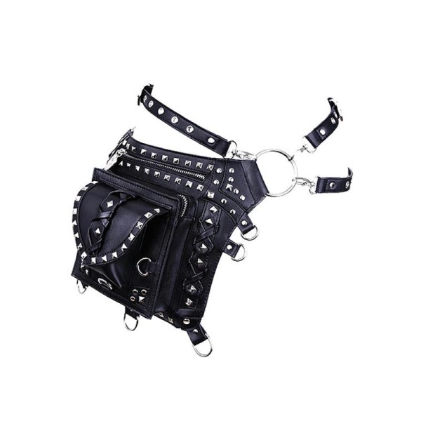 Sacoche ceinture noire à poche avec sangles amovibles, gothique punk rock - Photo n°1