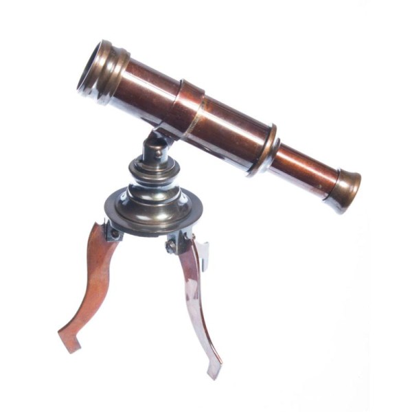 Petit télescope en métal cuivre sombre avec pied, décoration bureau steampunk - Photo n°1