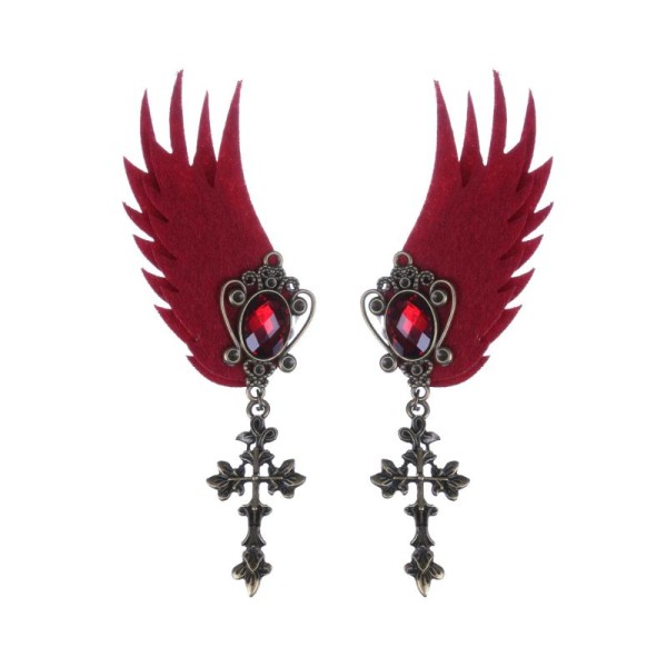 Boucles d'oreilles à clips ailes d'ange rouge et bronze, fantaisie gothique - Photo n°1