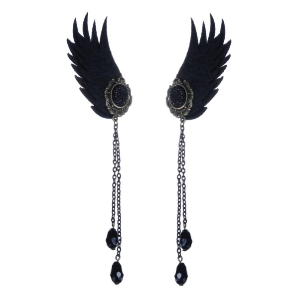 Boucles d'oreilles à clips ailes d'ange noir et bronze, fantaisie gothique - Photo n°1