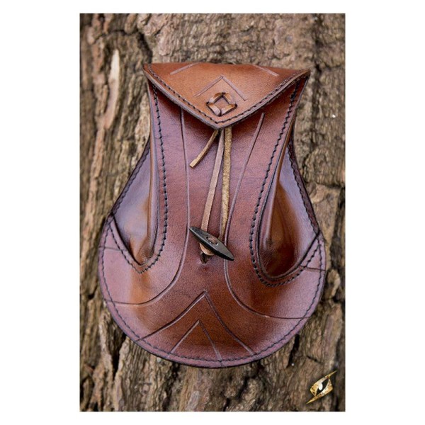 Sacoche pour ceinture en cuir tanné marron, médiéval, elfique, fantaisie - Photo n°1