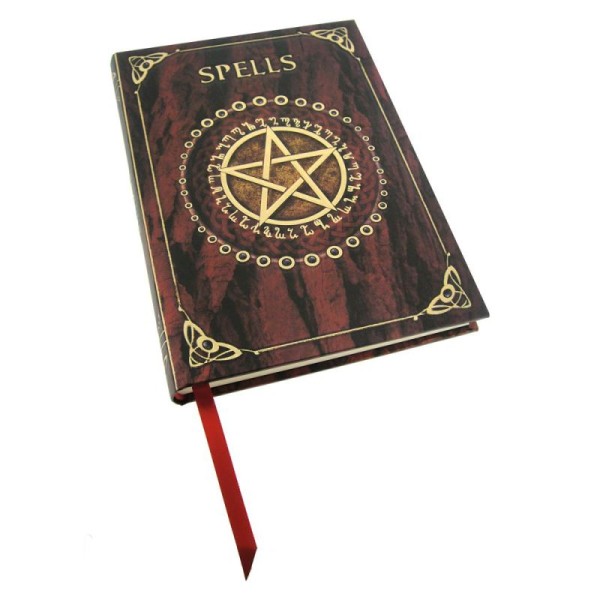 Carnet d'écriture spells, grimoire livre des ombres pentagramme rouge et doré, notebook - Photo n°1