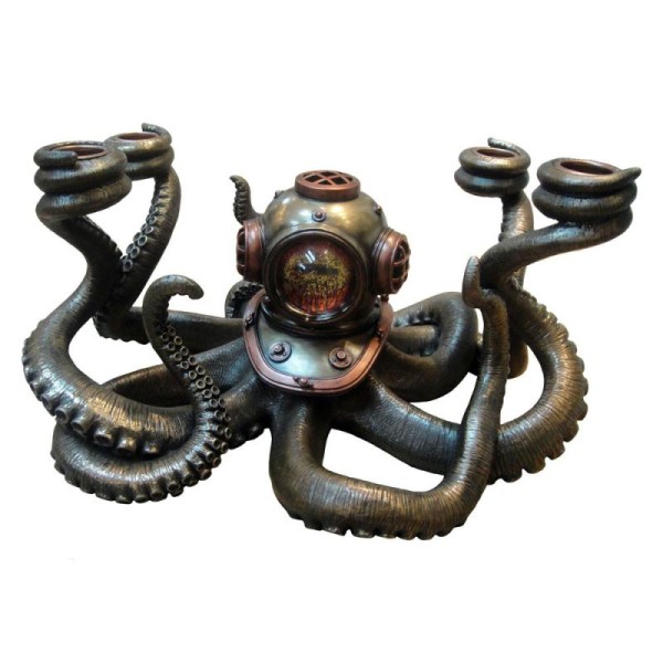 Bougeoir chandelier pieuvre avec scaphandre, steampunk marin, ocean's secrets - Photo n°1