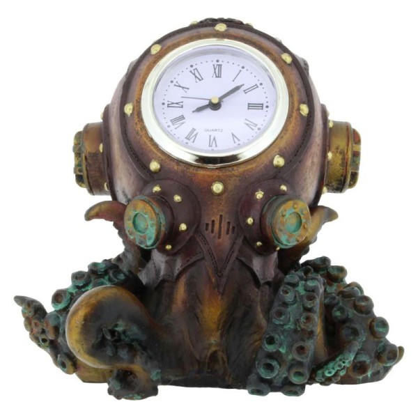 Horloge pieuvre octopus steampunk avec hublot 16.5cm, clocktopus - Photo n°1