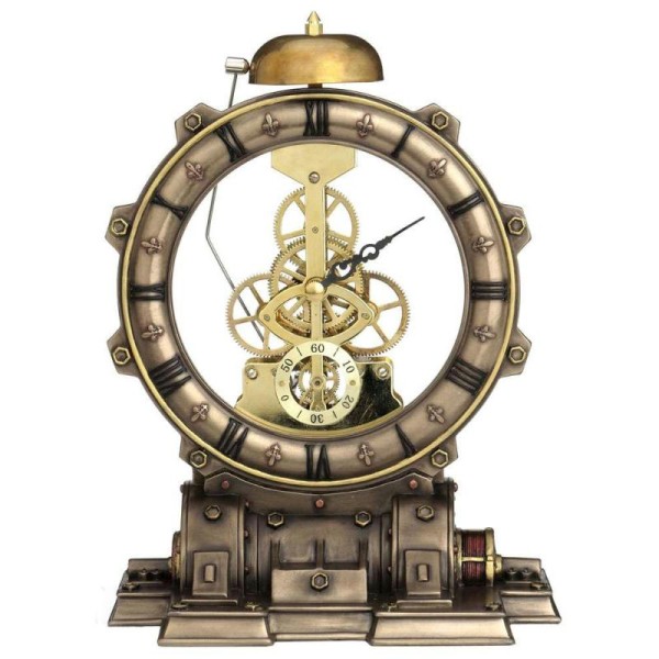 Horloge de bureau avec mécanisme engrenages apparents, retro steampunk jules vernes - Photo n°1