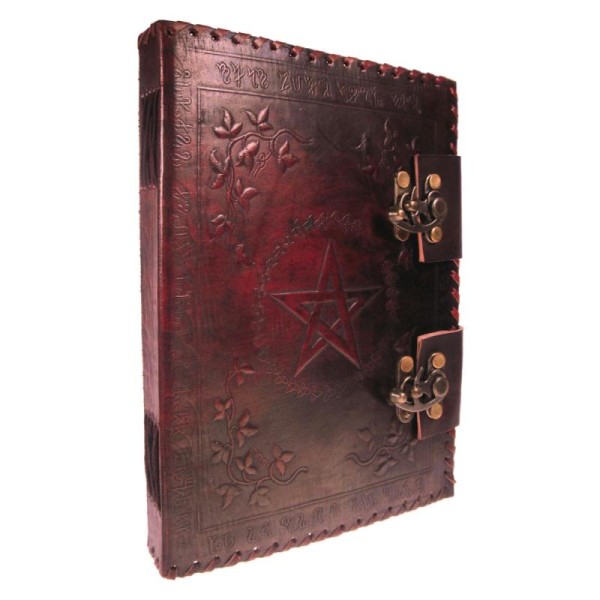 Carnet d'écriture en cuir rouge avec deux fermetures, médiéval, occult, witch - Photo n°1