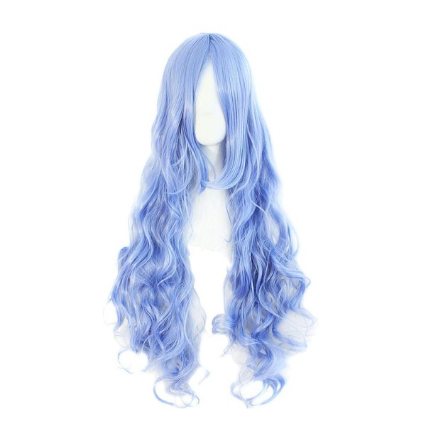 Perruque longue ondulée bleu lavande clair 80 cm, cosplay - Photo n°1