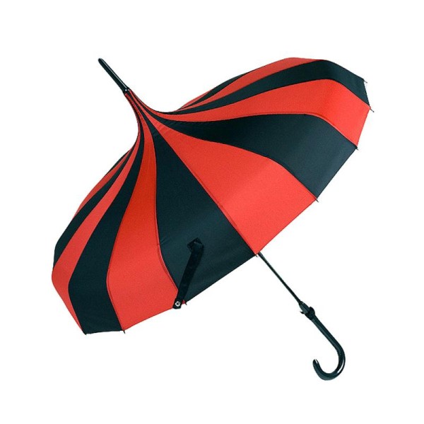 Grand parapluie à pointe rouge et noir à rayures, goth circus - Photo n°1