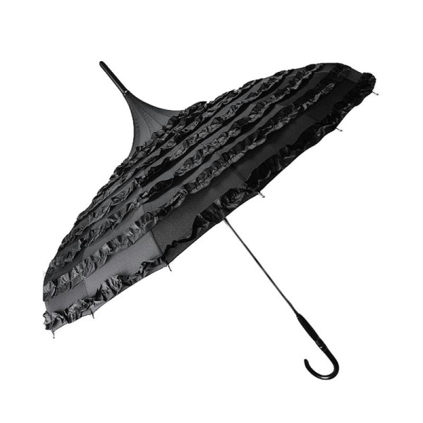 Grand parapluie ombrelle à pointe noir avec froufrous, gothique romantique élégant - Photo n°1
