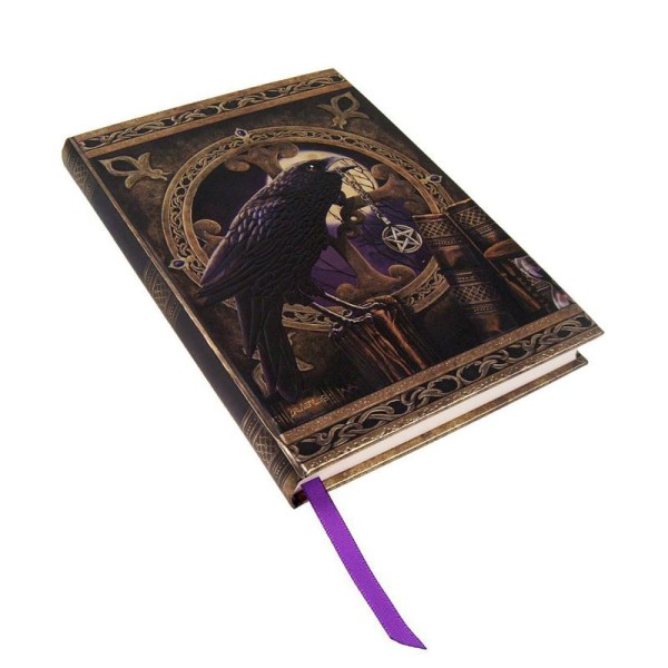 Carnet d'écriture embossed journal médiéval avec impression corbeau, livre et pentagramme - Photo n°1