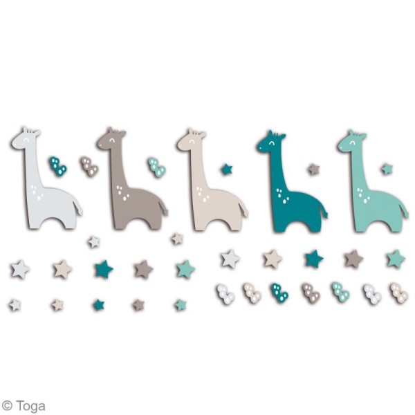 Die cuts à assembler - Color factory - Girafe Bleu et taupe - 20 formes en papier - Photo n°2