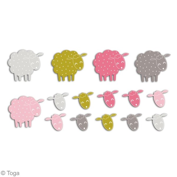 Die cuts à assembler - Color factory - Mouton Rose Vert et taupe - 20 formes en papier - Photo n°2