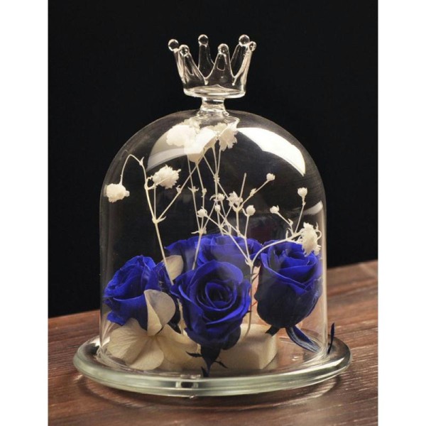Cloche en verre 15cm avec socle et couronne, décoration élégant, cabinet de curiosités - Photo n°1