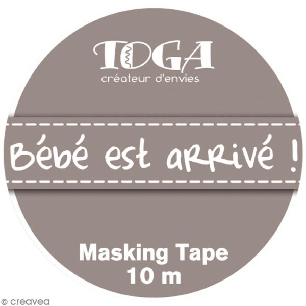Masking tape Toga - Color factory naissance - Bébé est arrivé Taupe - 10 mètres - Photo n°2