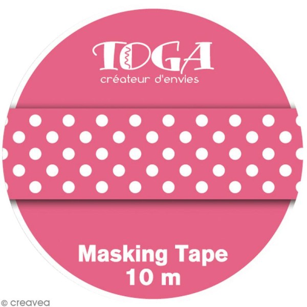 Masking tape Toga - Color factory naissance - Pois rose grenadine - 10 mètres - Photo n°2