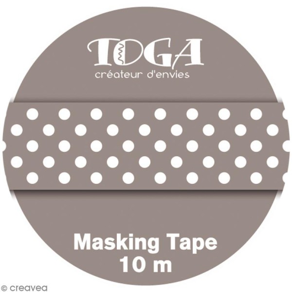 Masking tape Toga - Color factory naissance - Pois taupe - 10 mètres - Photo n°2