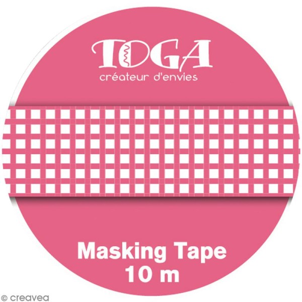 Masking tape Toga - Color factory naissance - Vichy rose grenadine - 10 mètres - Photo n°2
