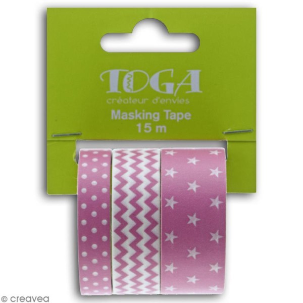 Masking tape Toga - Color factory - Géométrique rose fuchsia - 3 rouleaux - Photo n°3
