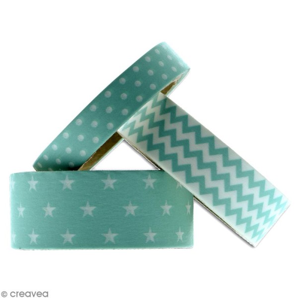 Masking tape Toga - Color factory - Géométrique vert bleu menthe - 3 rouleaux - Photo n°2
