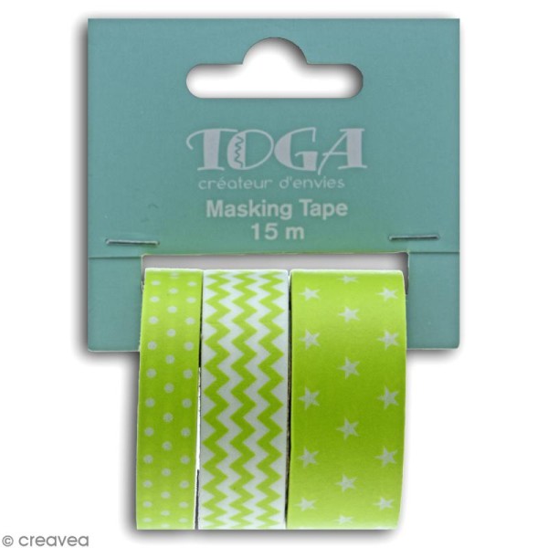 Masking tape Toga - Color factory - Géométrique vert anis - 3 rouleaux - Photo n°3