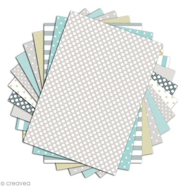 Papier scrapbooking Toga - Color factory - Menthe gris amande - 48 feuilles A4 - Photo n°2