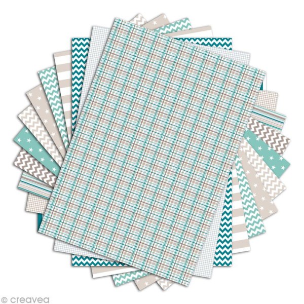 Papier scrapbooking Toga - Color factory - Bleu beige taupe - 48 feuilles A4 - Photo n°2
