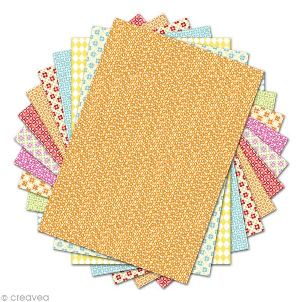 Papier scrapbooking Toga - Color factory - Fleurs géométriques - 48 feuilles A4 - Photo n°2