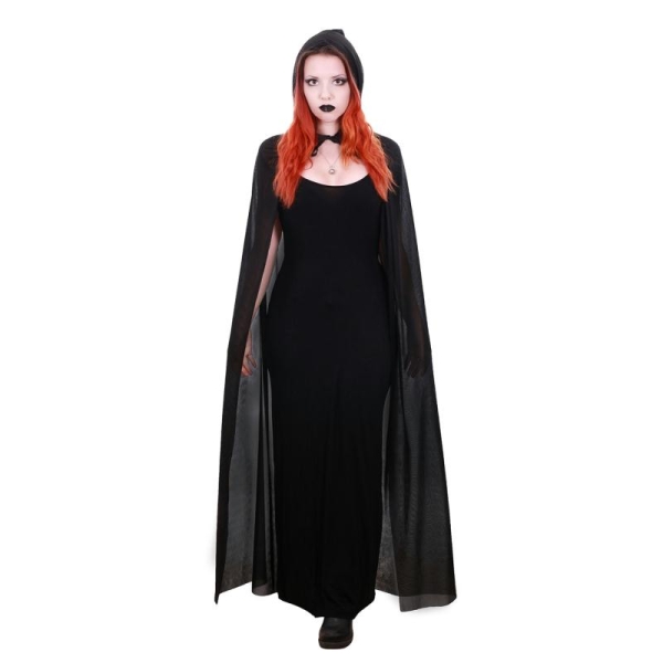 Cape noire semi transparente avec capuche, déguisment gothique witch - Photo n°1