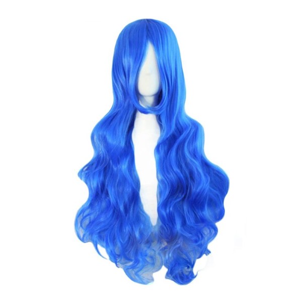 Perruque longue ondulée bleue avec mèche 80cm, cosplay mode fantaisie - Photo n°1