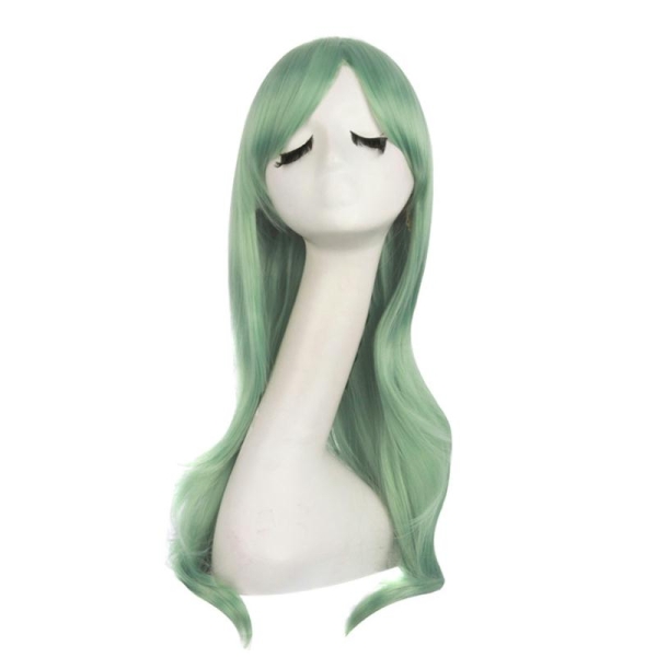 Perruque longue ondulée vert pastel avec mèche 70cm, cosplay mode fantaisie - Photo n°1