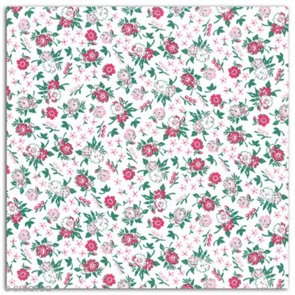 Coupon de coton enduit 45 x 53 cm - Fleurettes rose fuchsia - Photo n°1