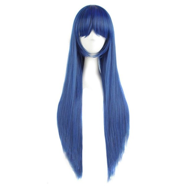 Perruque longue lisse bleu foncé avec frange 80cm, cosplay mode fantaisie - Photo n°1