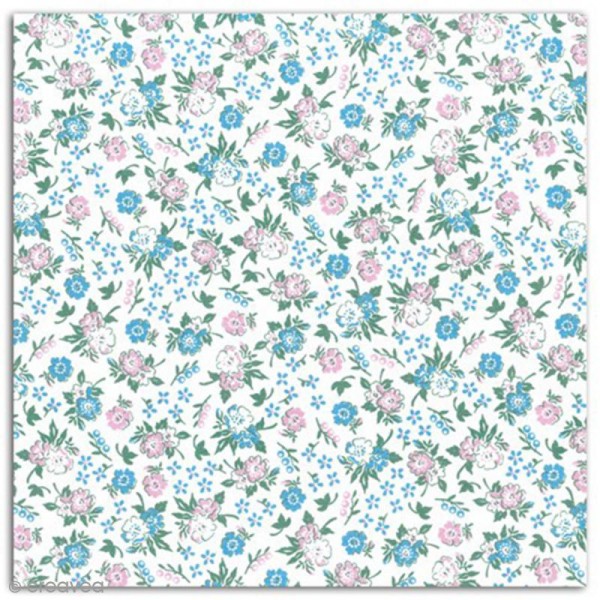 Coupon de coton enduit 45 x 53 cm - Fleurettes roses et bleues - Photo n°1