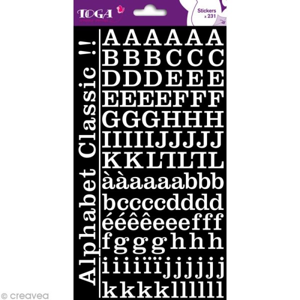 Alphabet autocollant Toga - Blanc - 2 planches 26 x 14,5 cm - Photo n°1