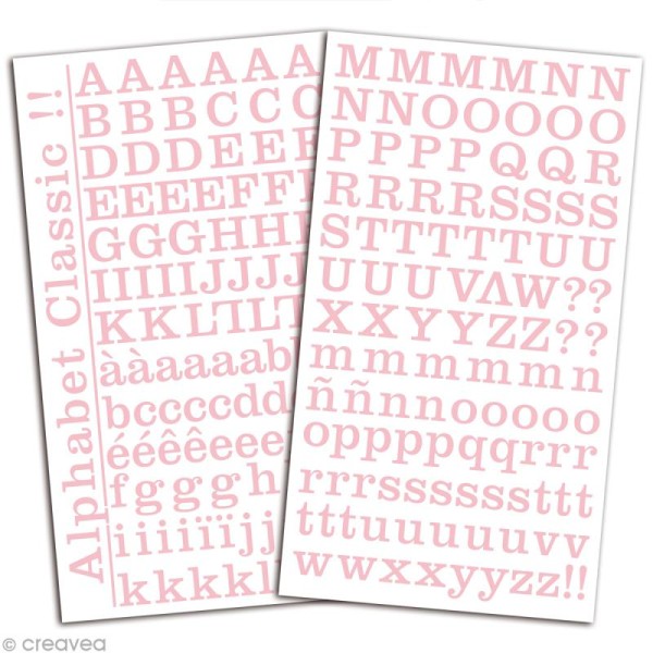 Alphabet autocollant Toga - Rose dragée - 2 planches 26 x 14,5 cm - Photo n°2