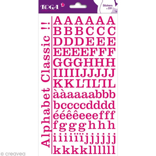 Alphabet autocollant Toga - Rose fuchsia - 2 planches 26 x 14,5 cm - Photo n°1