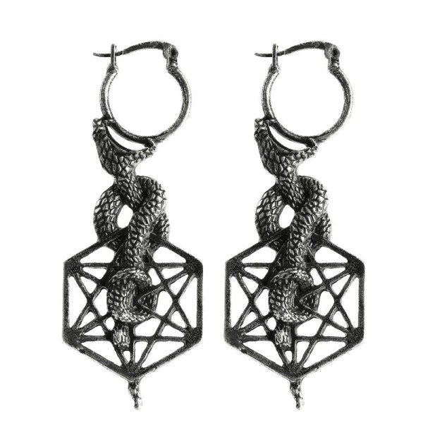 Boucles d'oreilles serpent sacré argenté vieilli, formes géométriques, witchy - Photo n°1