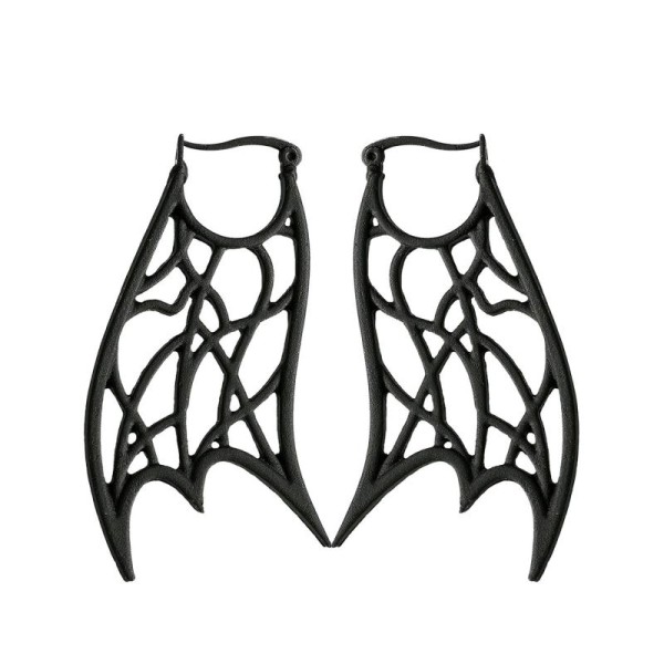Boucles d'oreilles noires mat ailes d'elfe, restyle, nugoth gothique occulte - Photo n°1