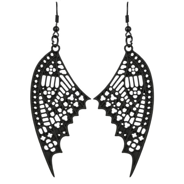 Boucles d'oreilles ailes de papillon cathédrale noires mates, restyle, gothique - Photo n°1