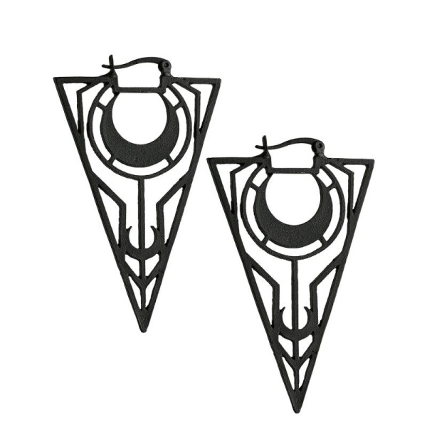 Boucles d'oreilles triangulaires noires mates avec lune, restyle, gothique occulte - Photo n°1