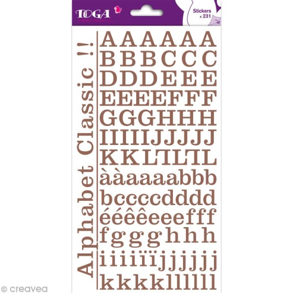 Alphabet autocollant Toga - Marron - 2 planches 26 x 14,5 cm - Photo n°1