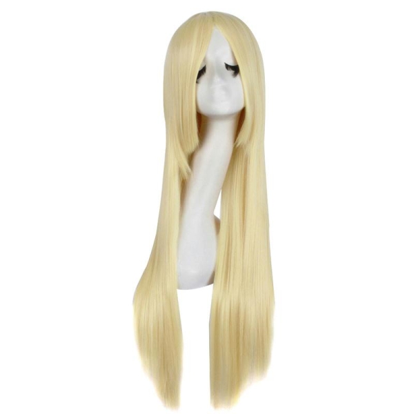 Perruque blond platine avec mèche lisse longue 95cm, cosplay fashion - Photo n°1