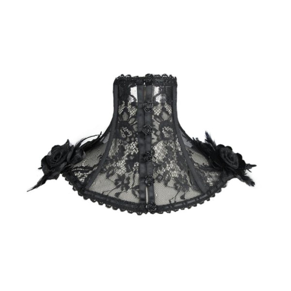 Col rigide en dentelle noire avec roses, corset de cou, gothique élégant - Photo n°1