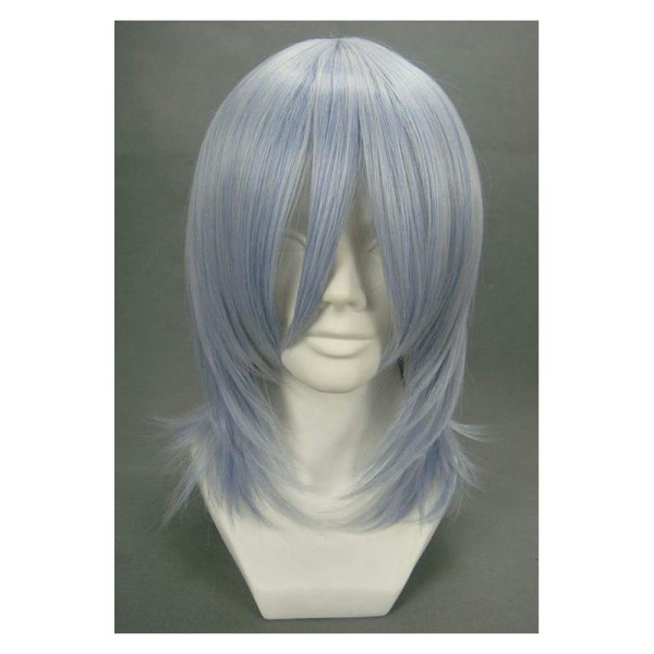 Perruque mi-longue bleue grise 40cm, cosplay gintama sakata gintoki - Photo n°1