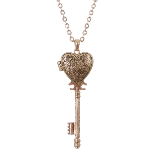 Collier pendentif clé steampunk coeur couleur or vieilli avec compartiment secret - Photo n°1