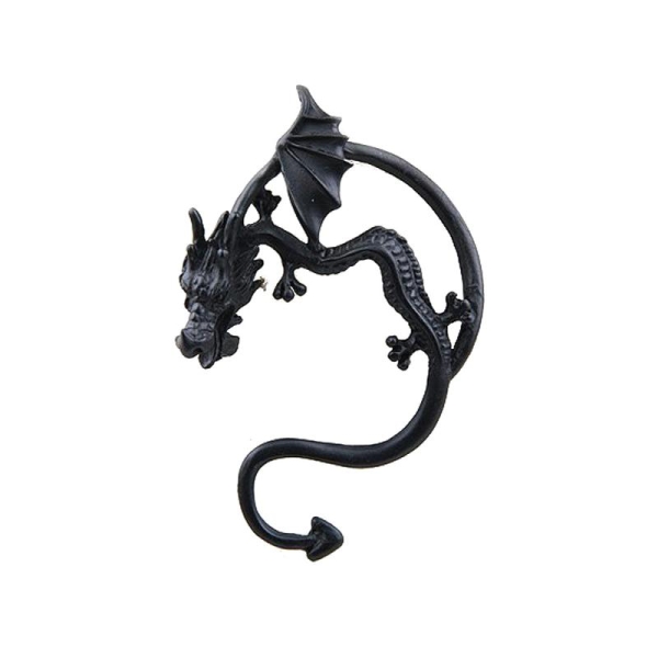 Boucle d'oreille dragon légendaire couleur noire gothique bijou d'oreille - Photo n°1