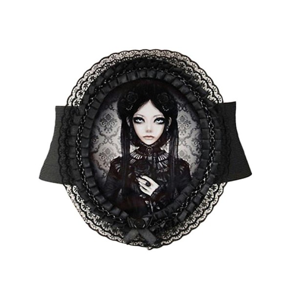 Ceinture serre taille élastique caméo poupée gothique noire - Photo n°1